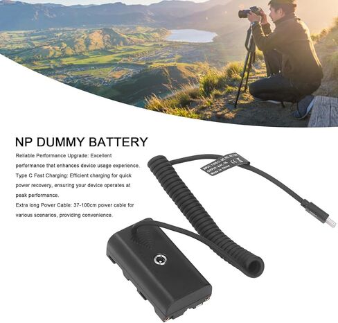 Yunseity Dummy Battery, Type C to NP Fast Charging with Circuit Protection, Continuous Power Adapter for Camera Monitor LED Light in Kuwait