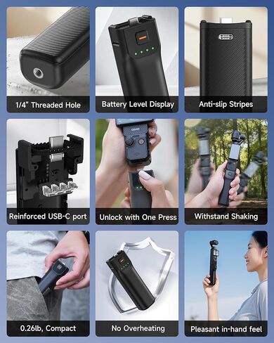 LKTOP Pocket 3 مقبض بطارية + مصباح LED ملء لـ DJI Osmo Pocket 3، ملحقات Xtra Muse، شاحن سريع بعمر بطارية 6 ساعات، مقابض عصا طاقة 5000 مللي أمبير 22.5 وات (وقت الشحن: كاميرا 30 دقيقة، 80 دقيقة ذاتية) in Kuwait