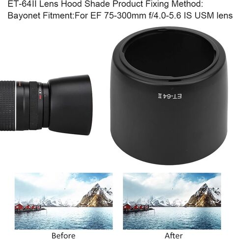 ET-64II Lens Hood, Camera Lens Sunshade Rainproof Cover Replacement 58mm for EF 75-300mm F/4-5.6 is USM in Kuwait