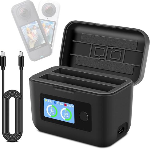 360 X4 Air Battery Charger for Insta360 X4 Air Accessory, 27W Dual-Slot Fast Charging Case, LCD Display Intelligent Two Way Charge Hub for 360 X4 Air Battery, Shows Battery SOC（Batteries not Included） in Kuwait