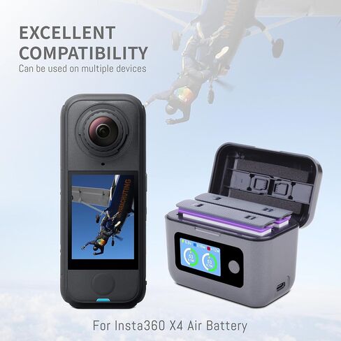 360 X4 Air Battery Charger for Insta360 X4 Air Accessory, 27W Dual-Slot Fast Charging Case, LCD Display Intelligent Two Way Charge Hub for 360 X4 Air Battery, Shows Battery SOC（Batteries not Included） in Kuwait