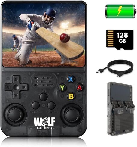 R36S Portable Retro Handheld Game Console with 20000 in 1 Classic Video Games, Retro Pocket Arcade Game, HD 3.5 inch IPS Display, 128GB Extendable Memory Card with Pre-Installed Games (Skeleton Red) in Saudi Arabia