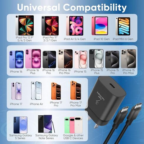 شاحن سريع التكيف من النوع C متوافق مع Samsung Galaxy S21+ S21 Ultra 5G S9 S8 Plus S10 S10e S20 FE Note 8 9 10 20 Plus، 2 حزمة محول شحن + 2 حزمة كابلات USB-C بطول 6.6 قدم in Kuwait