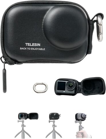 TELESIN Mini Carrying Case for DJI Osmo Action 6/5 Pro/4/3, Xtra Edge Pro/Edge Case, Waterproof Hard EVA Shell Travel Storage Case with Carabiner & Bottom Opening for Selfie Stick/Tripod Accessories in Kuwait