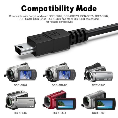 Sqrmekoko 5FT USB Type-C to Mini USB Cable Compatible with Sony Handycam DCR-SR82/SR82C/SR85/SR87/SX40/SX41/SX60, 2-in-1 Data & Charging Cord in Kuwait