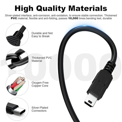 Sqrmekoko 5FT USB Type-C to Mini USB Cable Compatible with Sony Handycam DCR-SR82/SR82C/SR85/SR87/SX40/SX41/SX60, 2-in-1 Data & Charging Cord in Kuwait