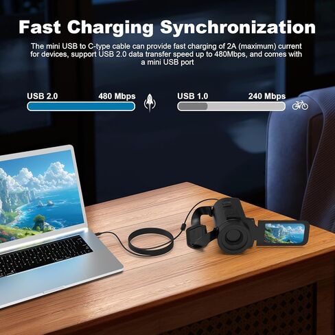 Sqrmekoko 5FT USB Type-C to Mini USB Cable Compatible with Sony Handycam DCR-SR82/SR82C/SR85/SR87/SX40/SX41/SX60, 2-in-1 Data & Charging Cord in Kuwait