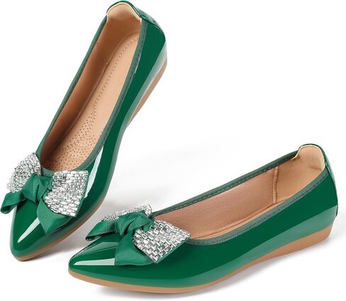 Flats for Women Pointed Toe Leather Comfortable Flats Shoes Slip on Bow Wedding Dress Ballet Shoes in Saudi Arabia