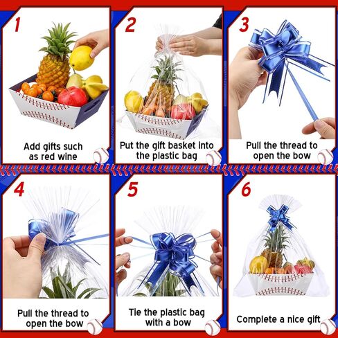 Kolldenn 6 Set Baseball Basket for Gifts Empty Sports Senior Night Basket with Handles and Ribbons Empty Storage Box for Sport Party Favor Holiday Gift Packaging in Saudi Arabia