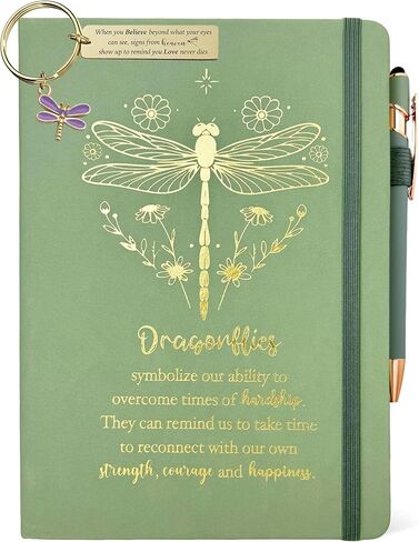 Dragonflies Gifts Women, Dragonfly Butterfly Journal Sage Green 200 Pages Notebook A5 Lined with Pen and Keychain, Inspirational Encouragement Gifts for Dragonfly Lovers, Dragonfly Memorial Gift Her in Saudi Arabia