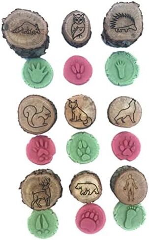 Keenso Wooden Animal Tracks Stamps, 9PCS Animal Prints Toy Jungle Safari Farm Zoo Forest Animals Stamps for Kids Nature Exploration (2 in Kuwait