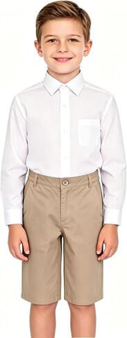 Bienzoe Boys School Uniform Shorts: Kids Cotton Trendy Adjustable Waisted Flat Front Twill Bermuda in Saudi Arabia