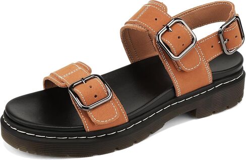 XJQ Women's Genuine Leather Platform Wedge Sandals, Triple Adjustable Straps, Open Toe, Casual, Memory Foam, Slip Resistant in Saudi Arabia