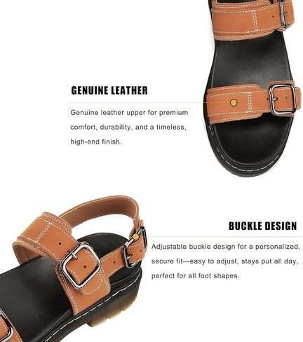 XJQ Women's Genuine Leather Platform Wedge Sandals, Triple Adjustable Straps, Open Toe, Casual, Memory Foam, Slip Resistant in Saudi Arabia