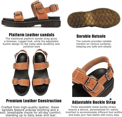 XJQ Women's Genuine Leather Platform Wedge Sandals, Triple Adjustable Straps, Open Toe, Casual, Memory Foam, Slip Resistant in Saudi Arabia