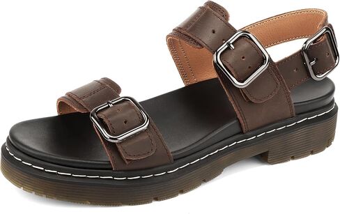 XJQ Women's Genuine Leather Platform Wedge Sandals, Triple Adjustable Straps, Open Toe, Casual, Memory Foam, Slip Resistant in Saudi Arabia
