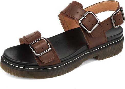 XJQ Women's Genuine Leather Platform Wedge Sandals, Triple Adjustable Straps, Open Toe, Casual, Memory Foam, Slip Resistant in Saudi Arabia