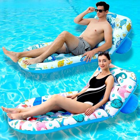 2 Pack Pool Floaties for Adults, Instaywell Pool Floaties with Adjustable Backrest, Pool Rafts Floaties Water Hammock Tanning Floating Pool Party Toys for Swimming Pool Summer time Beach Outdoor in Saudi Arabia