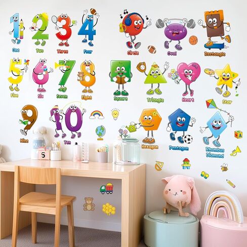 DECOWALL DS9-8095 Shape and Number Wall Decals Educational Colorful Peel and Stick Removable Stickers for Kids Nursery Preschool Playroom Classroom Decor in Kuwait