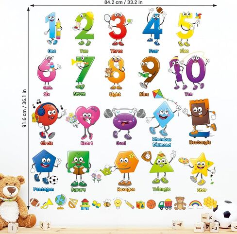 DECOWALL DS9-8095 Shape and Number Wall Decals Educational Colorful Peel and Stick Removable Stickers for Kids Nursery Preschool Playroom Classroom Decor in Kuwait