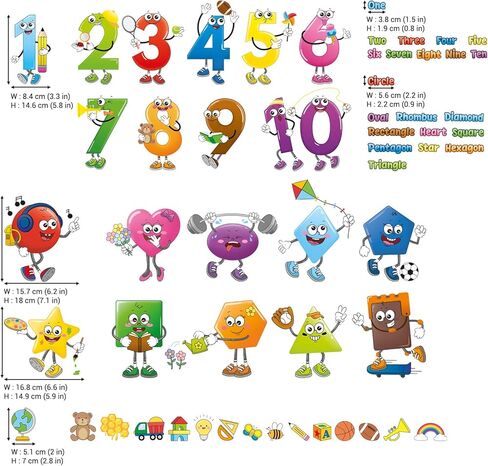 DECOWALL DS9-8095 Shape and Number Wall Decals Educational Colorful Peel and Stick Removable Stickers for Kids Nursery Preschool Playroom Classroom Decor in Kuwait