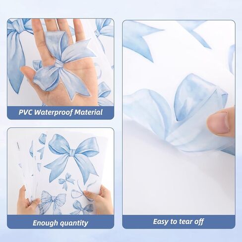 12Sheets 69Pcs Blue Bow Wall Stickers,Watercolor Coquette Aesthetic Peel and Stick Vinyl Decals for Bedroom,Party Decor,Wall Art,TV Background Decor in Kuwait