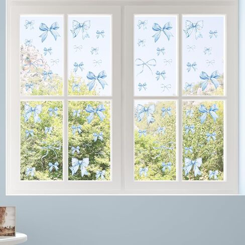 12Sheets 69Pcs Blue Bow Wall Stickers,Watercolor Coquette Aesthetic Peel and Stick Vinyl Decals for Bedroom,Party Decor,Wall Art,TV Background Decor in Kuwait