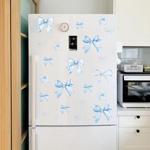 12Sheets 69Pcs Blue Bow Wall Stickers,Watercolor Coquette Aesthetic Peel and Stick Vinyl Decals for Bedroom,Party Decor,Wall Art,TV Background Decor in Kuwait