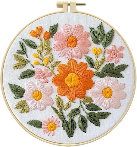 مجموعة تطريز Zhenqing Blossom Bliss للمبتدئين - مجموعة زهور كاملة مع نسيج قطني مطبوع مقاس 29 × 29 سم، وحلقة وخيوط وأدوات (C0135) in Kuwait