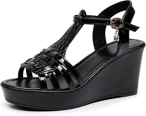 Women's Woven PU Platform Wedge Sandals With Adjustable Buckle Classic Comfortable Round Open Toe Flatform Roman Dress Sandals 3.15 Inch for Wedding Party Causal Beach Vacation in Kuwait