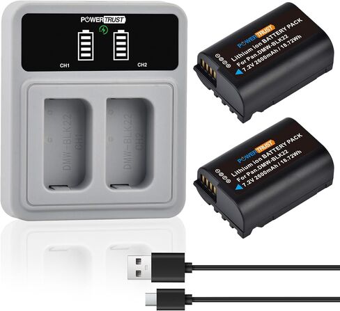 عبوتان من بطارية DMW-BLK22 وشاحن مزدوج LED متوافق مع كاميرات باناسونيك لوميكس DC-S9 G9 S5 S5II S5IIX GH5II GH6 in Kuwait