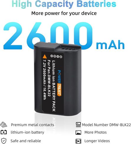 عبوتان من بطارية DMW-BLK22 وشاحن مزدوج LED متوافق مع كاميرات باناسونيك لوميكس DC-S9 G9 S5 S5II S5IIX GH5II GH6 in Kuwait