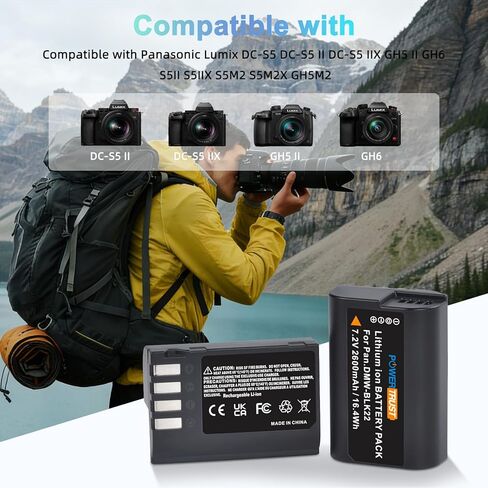 عبوتان من بطارية DMW-BLK22 وشاحن مزدوج LED متوافق مع كاميرات باناسونيك لوميكس DC-S9 G9 S5 S5II S5IIX GH5II GH6 in Kuwait