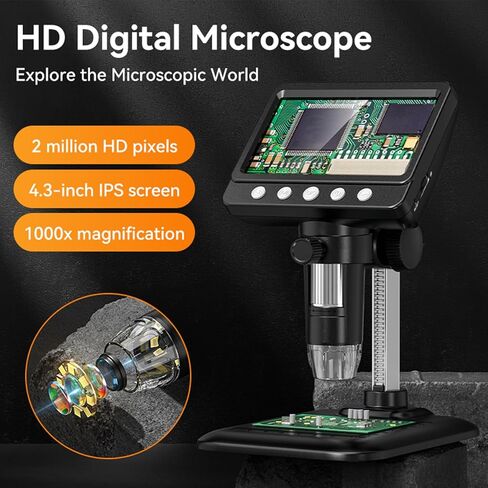 4.3 Inch IPS Digital Microscope 1000x 2MP 1080P with 8 LED Light 32M Storage for Electronics Inspection in Kuwait