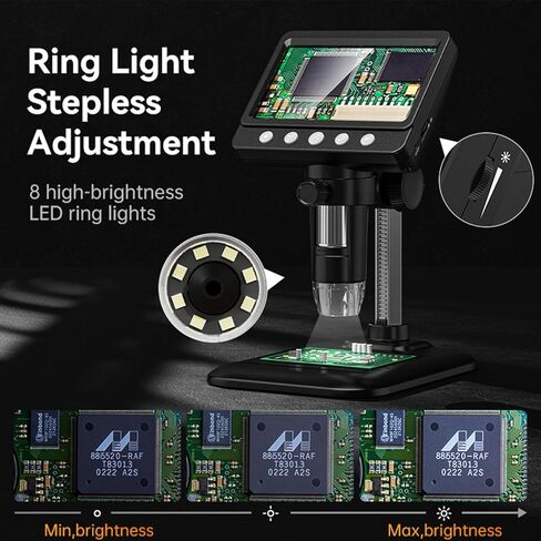 4.3 Inch IPS Digital Microscope 1000x 2MP 1080P with 8 LED Light 32M Storage for Electronics Inspection in Kuwait