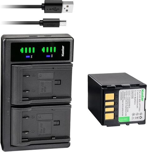 Kastar 1Pack Battery + LTD2 Dual USB Charger Compatible with JVC GR-D271 GR-D271U GR-D271US GR-D272 GR-D272US GR-D273 GR-D273AG GR-D273US GR-D275 GR-D275U GR-D275US GR-D280 GR-D280EX GR-D280US GR-D290 in Kuwait