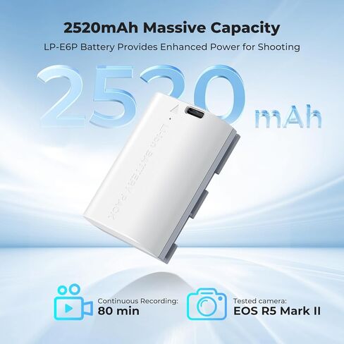 بطارية K&F CONCEPT 2520 مللي أمبير LP-E6P، بطارية USB-C R5 Mark II متوافقة مع كاميرات Canon R6 Mark III/II، R5 R6 R7، 5D 6D 7D in Kuwait