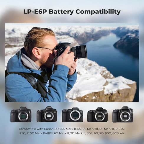بطارية K&F CONCEPT 2520 مللي أمبير LP-E6P، بطارية USB-C R5 Mark II متوافقة مع كاميرات Canon R6 Mark III/II، R5 R6 R7، 5D 6D 7D in Kuwait