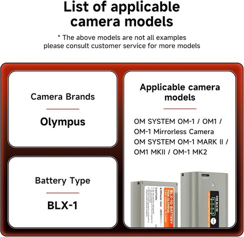 2 Pack BLX-1 Battery Olympus OMSystem OM-1/ OM1/ OM-1 ii / OM1 2 / OM-1 Mark II Mirrorless BLX-1 BLX1 Blx 1 SBCX-1 Lithium-Ion Replacement Camera Battery in Kuwait