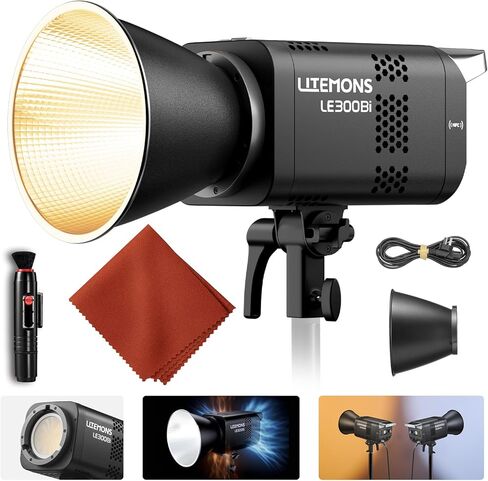 Godox Litemons LE300Bi 315W ثنائي اللون COB LED ضوء، رأس مصباح مجوف، جسم معدني، حامل Bowens فائق الهدوء بدون خطوات يعتم CRI/TLCI 98+ لتسجيل الفيديو والبث المباشر in Kuwait