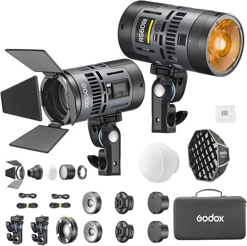 طقم إضاءة فيديو LED Godox RS60Bi، قطعتان من مصابيح الاستوديو 60 وات للتصوير الفوتوغرافي وتسجيل الفيديو والبث المباشر، إضاءة LED مستمرة ثنائية اللون محمولة مع صندوق ناعم، بطارية قابلة للفصل، تحكم DMX/APP in Kuwait