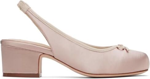 حذاء Agodor Slingback للنساء مكشكش من الساتان الوردي حذاء الباليه Mary Jane مع قوس عند الأصابع مربعة حذاء راقصة الباليه بكعب منخفض مكتنز وحزام خلفي مرن مريح فستان باليه US5.5 in Kuwait
