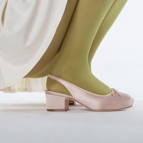 حذاء Agodor Slingback للنساء مكشكش من الساتان الوردي حذاء الباليه Mary Jane مع قوس عند الأصابع مربعة حذاء راقصة الباليه بكعب منخفض مكتنز وحزام خلفي مرن مريح فستان باليه US5.5 in Kuwait