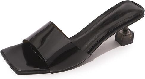Women's Transparent Backless Kitten Clear Heel Sexy Slides Lightweight Fashion Square Open Toe Non-Slip Slip-On Low Heels Dress Mule Sandals for Summer Casual Party Prom in Kuwait