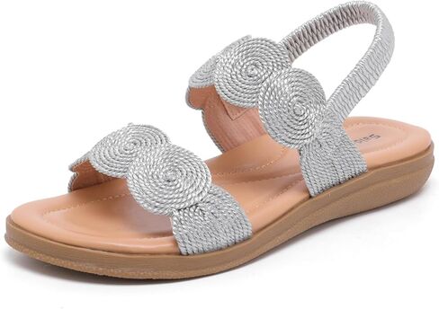 Saidoteto Women's Woven Vintage Flat Sandals, Arch Support Elastic Strap Slip-On Sandals, Comfort Lightweight Summer Beach Walking Sandals for Women in Kuwait