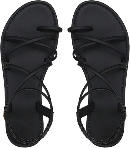 BEAUDRM Women's Criss Cross Strappy Thong Sandals Ankle Strap Open Toe Dressy Summer Vacation Flats Slides Shoes in Kuwait