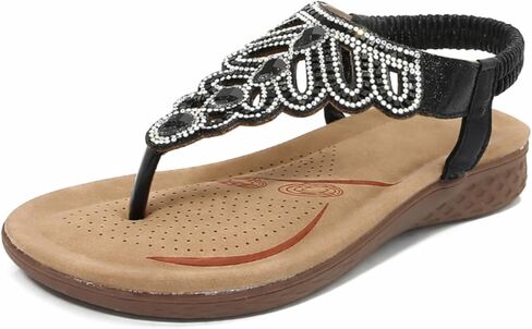 QUCH Women's Summer Flat Sandals Boho Rhinestone Thong Sandals Arch Support Dressy Beach Vacation Footwear in Saudi Arabia