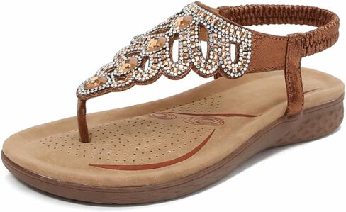 QUCH Women's Summer Flat Sandals Boho Rhinestone Thong Sandals Arch Support Dressy Beach Vacation Footwear in Saudi Arabia