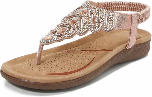 QUCH Women's Summer Flat Sandals Boho Rhinestone Thong Sandals Arch Support Dressy Beach Vacation Footwear in Saudi Arabia
