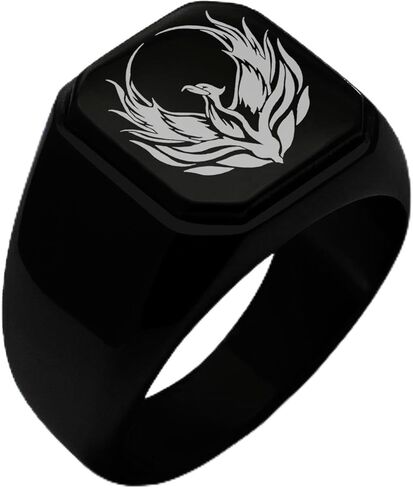 Stainless Steel Greek Mythology Phoenix Symbol Square Flat Top Biker Style Polished Ring in Saudi Arabia